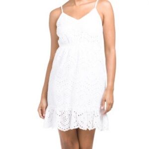🤍 JAPNA White Eyelet Spaghetti Strap Dress ~ 100% Cotton